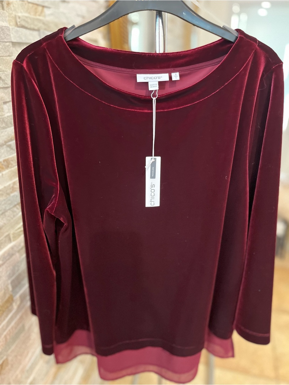 Chico's Merlot Velvet Top NWT
